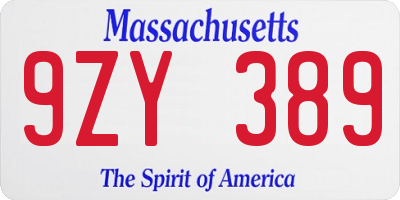 MA license plate 9ZY389