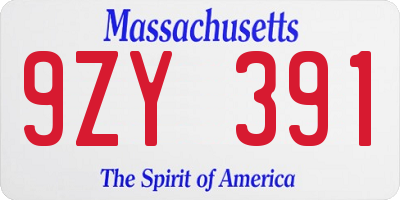 MA license plate 9ZY391