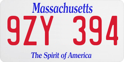 MA license plate 9ZY394