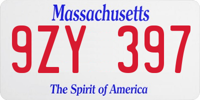 MA license plate 9ZY397