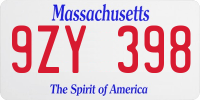 MA license plate 9ZY398
