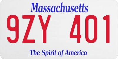 MA license plate 9ZY401