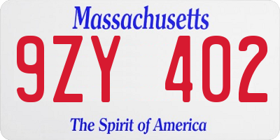 MA license plate 9ZY402