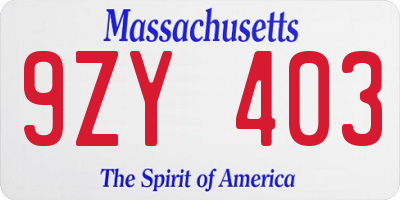 MA license plate 9ZY403