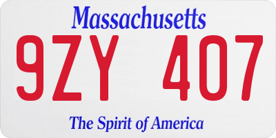 MA license plate 9ZY407