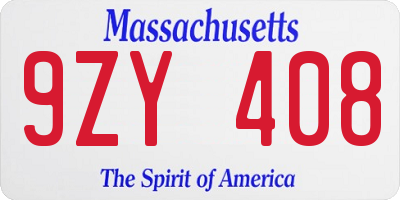 MA license plate 9ZY408