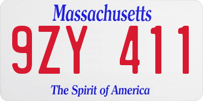 MA license plate 9ZY411