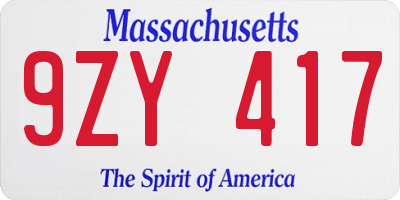 MA license plate 9ZY417