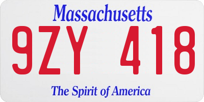 MA license plate 9ZY418