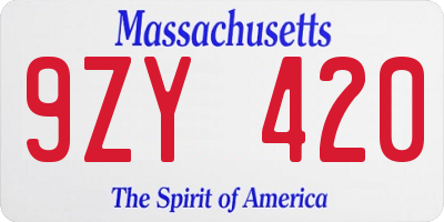 MA license plate 9ZY420