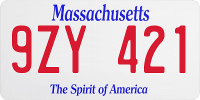 MA license plate 9ZY421