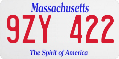 MA license plate 9ZY422