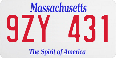 MA license plate 9ZY431