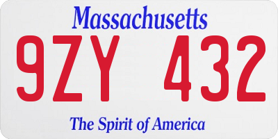 MA license plate 9ZY432