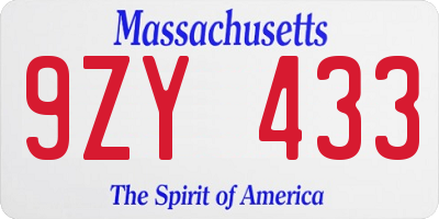 MA license plate 9ZY433