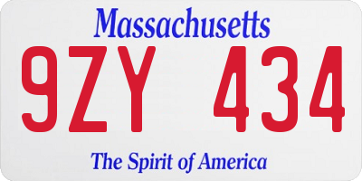 MA license plate 9ZY434