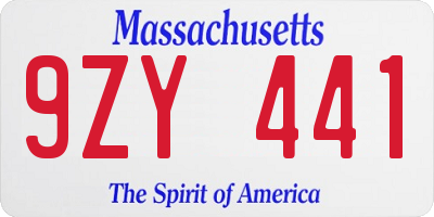 MA license plate 9ZY441