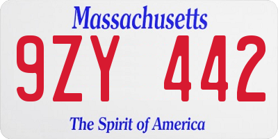 MA license plate 9ZY442