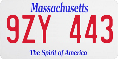 MA license plate 9ZY443