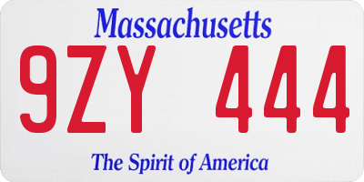 MA license plate 9ZY444