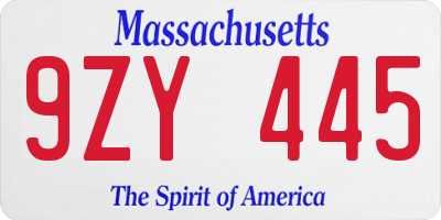 MA license plate 9ZY445