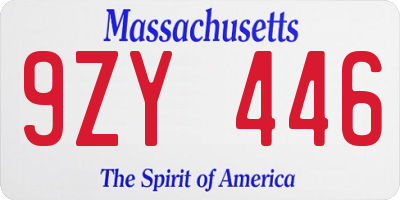 MA license plate 9ZY446