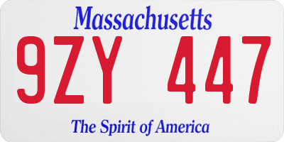 MA license plate 9ZY447