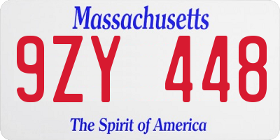 MA license plate 9ZY448