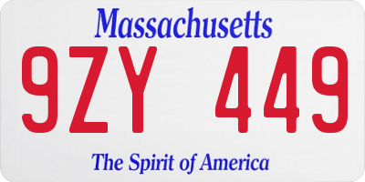 MA license plate 9ZY449