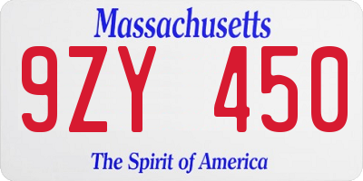 MA license plate 9ZY450