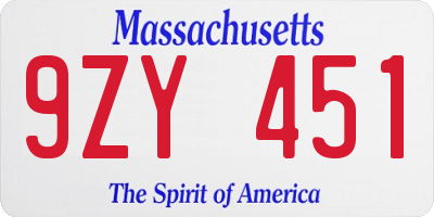 MA license plate 9ZY451