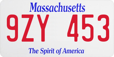 MA license plate 9ZY453