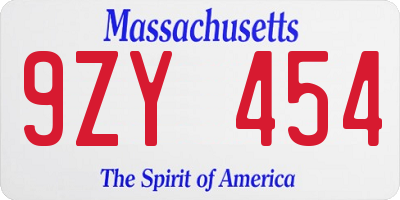 MA license plate 9ZY454