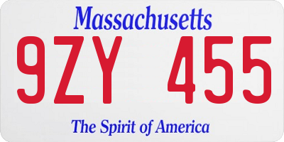 MA license plate 9ZY455