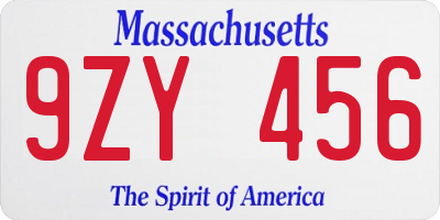 MA license plate 9ZY456