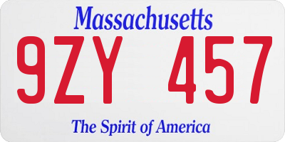 MA license plate 9ZY457