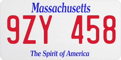 MA license plate 9ZY458