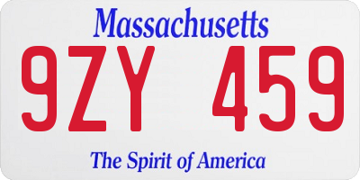 MA license plate 9ZY459