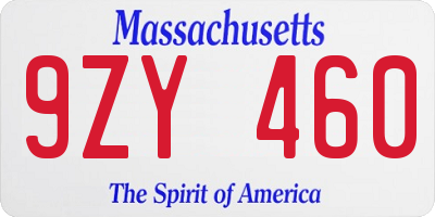 MA license plate 9ZY460