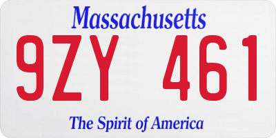 MA license plate 9ZY461