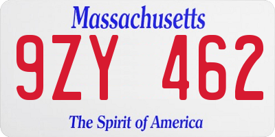 MA license plate 9ZY462