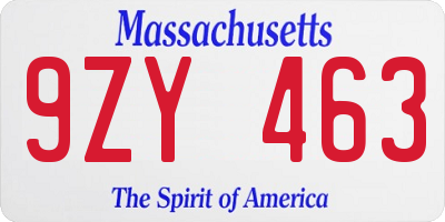 MA license plate 9ZY463