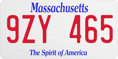 MA license plate 9ZY465