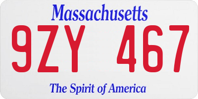 MA license plate 9ZY467