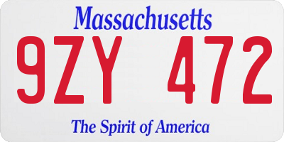 MA license plate 9ZY472