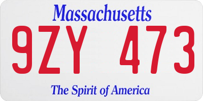 MA license plate 9ZY473