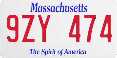 MA license plate 9ZY474