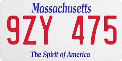 MA license plate 9ZY475