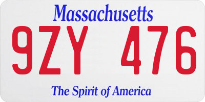 MA license plate 9ZY476