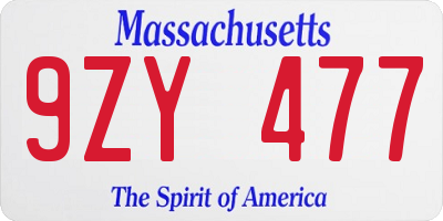 MA license plate 9ZY477